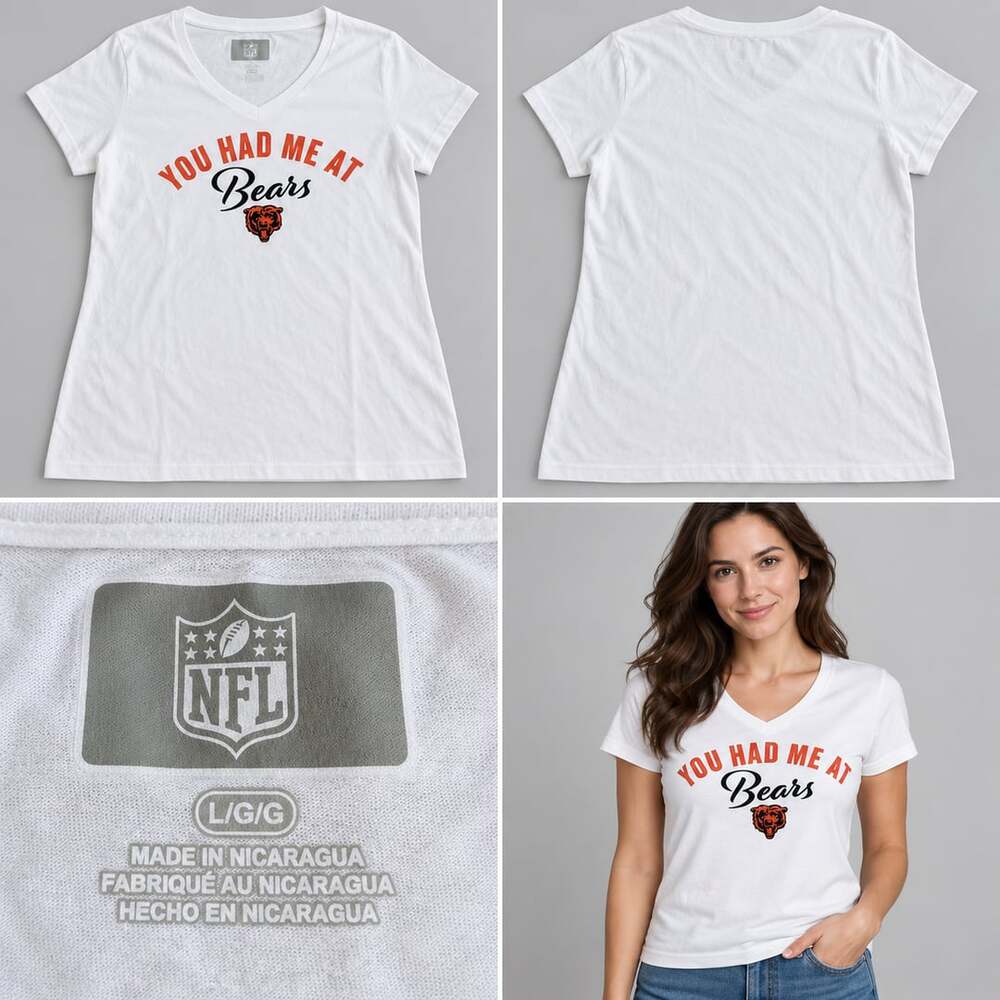 NFL Chicago Bears V-Neck T-Shirt Size L White